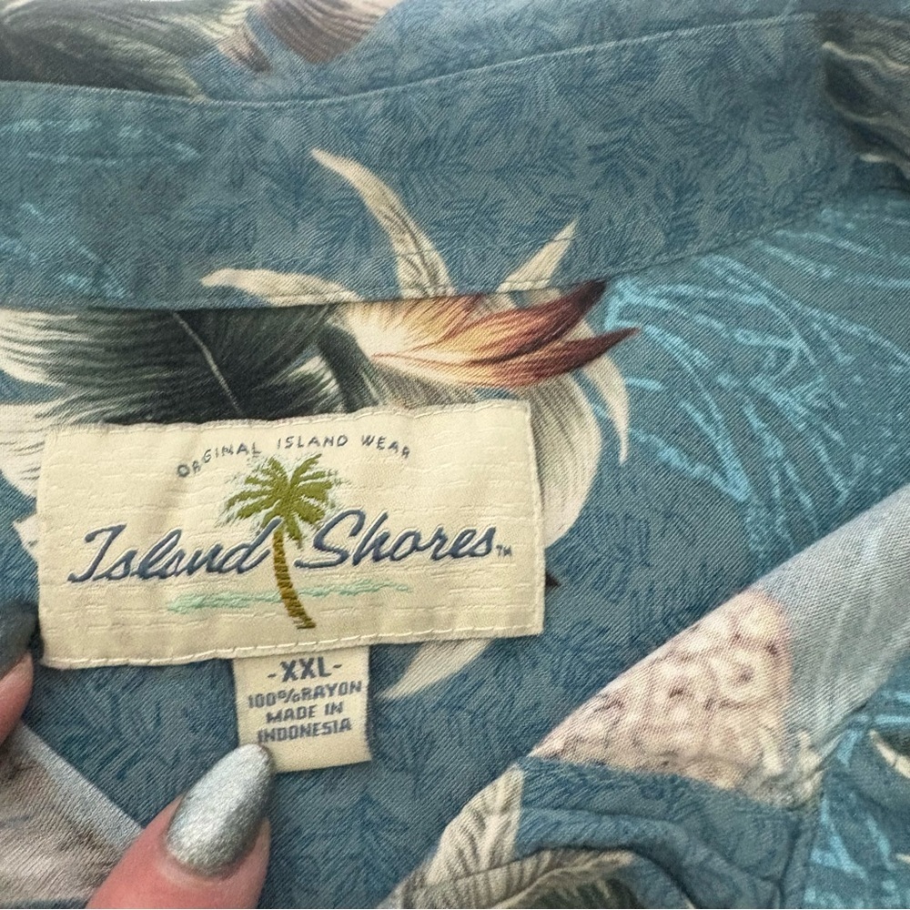 Vintage Rayon Hawaiian Shirt Mens XXL Teal Tropical Aloha Camp Collar - Picture 6 of 8